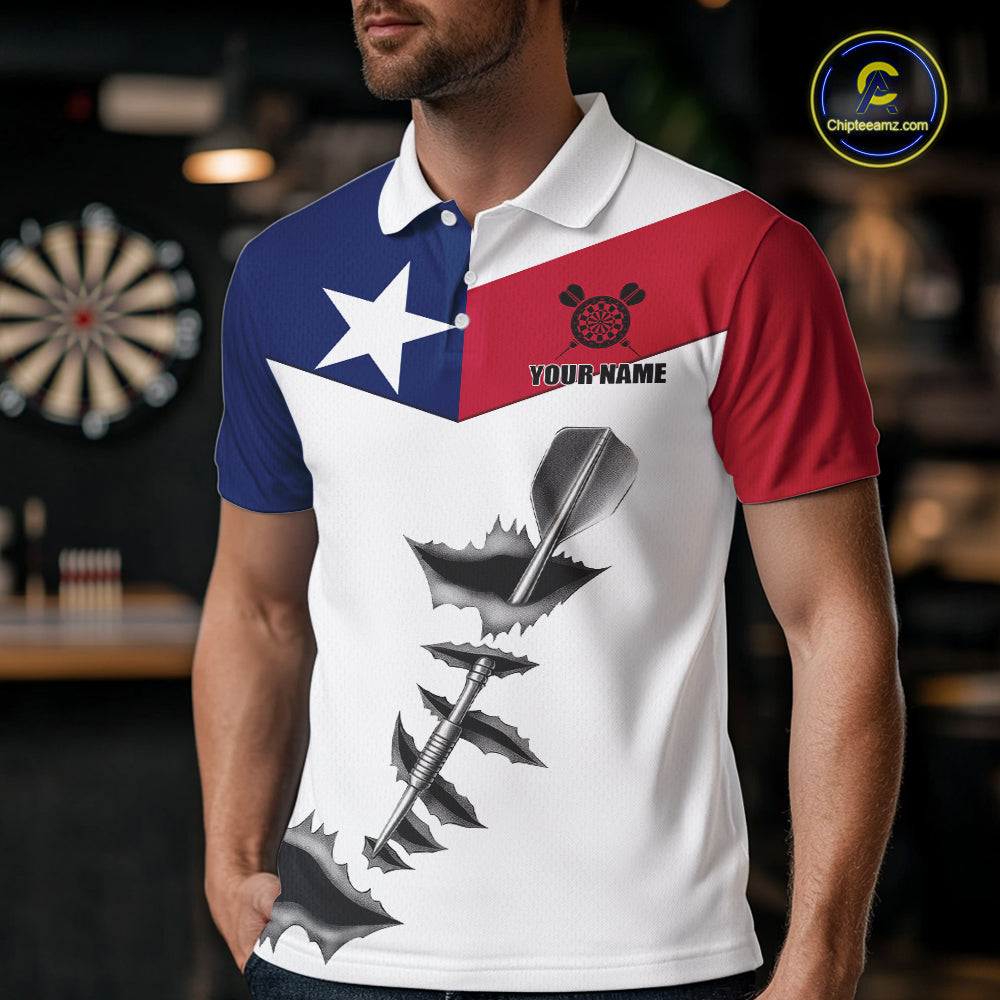 Personalized Texas Flag Steel Tip Dart Polo & 1/4 Zip For Men Custom Texas Darts Team Jersey TDM5451