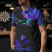 Load image into Gallery viewer, Neon Purple Blue Darts Tie Dye Polo &amp; Quarter Zip Custom Dart Shirts For Men Glowing Dart Jerseys TDM3559