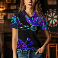 Load image into Gallery viewer, Neon Purple Blue Darts Tie Dye Polo &amp; Quarter Zip Custom Dart Shirts For Women Glowing Dart Jerseys TDM3559