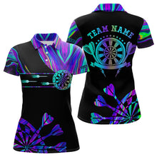 Load image into Gallery viewer, Neon Purple Blue Darts Tie Dye Polo &amp; Quarter Zip Custom Dart Shirts For Women Glowing Dart Jerseys TDM3559