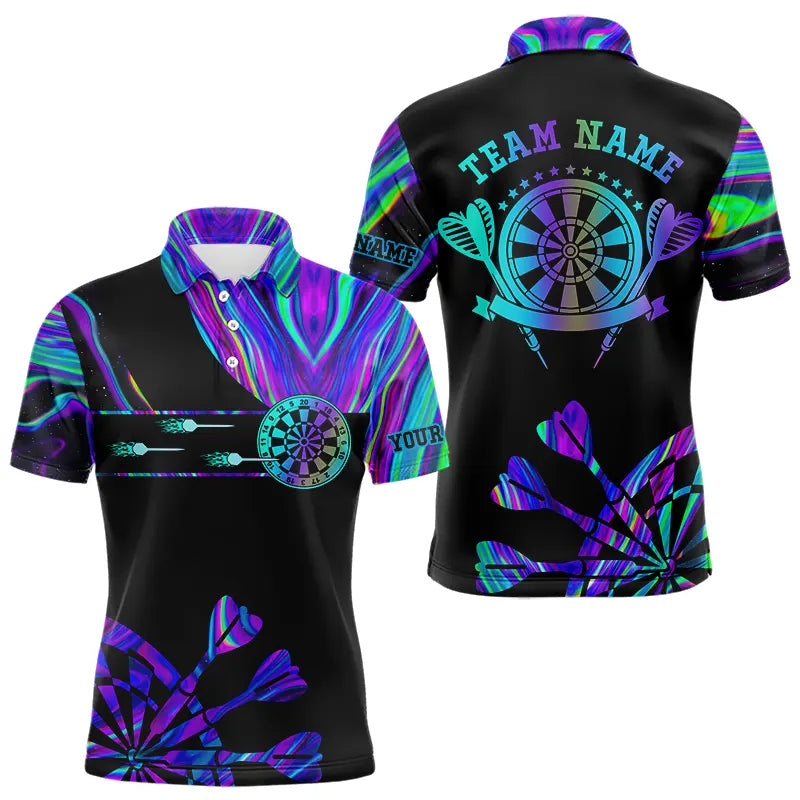 Neon Purple Blue Darts Tie Dye Polo & Quarter Zip Custom Dart Shirts For Men Glowing Dart Jerseys TDM3559