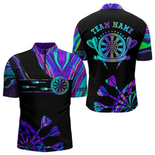 Load image into Gallery viewer, Neon Purple Blue Darts Tie Dye Polo &amp; Quarter Zip Custom Dart Shirts For Men Glowing Dart Jerseys TDM3559