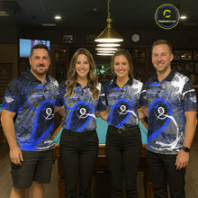 Load image into Gallery viewer, Blue Grunge 8 Ball Pool Custom Billiard Shirts For Women, Billiard Team Jerseys Polo 1/4 Zip TDM6074