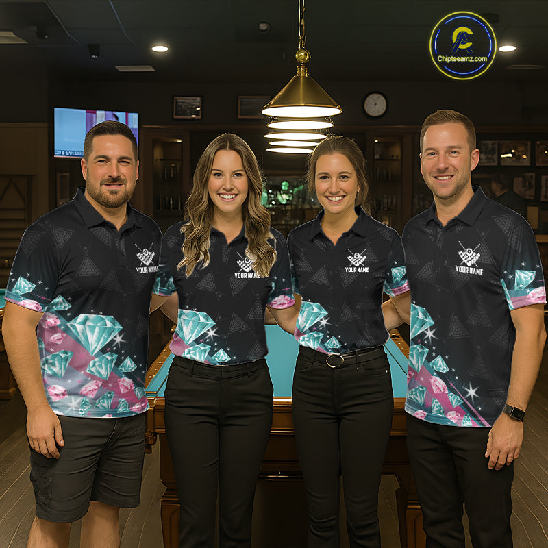 Funny Pink And Turquoise Diamonds Billiard Shirt For Women, 8 Ball Pool Team Jersey Polo & 1/4 Zip TDM6325