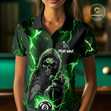Load image into Gallery viewer, Green Grim Reaper 8 Ball Billiard Shirt For Women Custom Lightning Billiard Team Jersey Polo, 1/4 Zip TDM6326