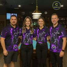 Load image into Gallery viewer, Purple Grim Reaper 8 Ball Billiard Shirt For Women Custom Lightning Pool Team Jersey Polo, 1/4 Zip TDM6328