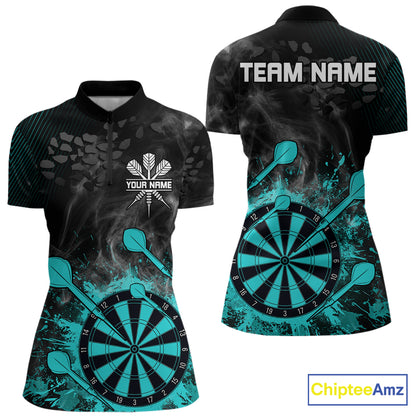 Turquoise Dartboard Splatter Smoke Darts Shirt For Women Custom Darts Team Jersey Polo & 1/4 Zip TDM6504