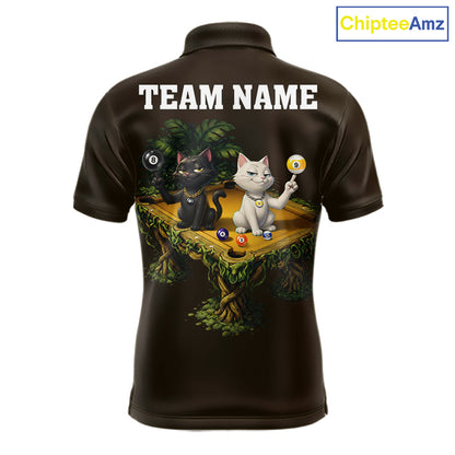 Yellow Funny Cat 8 Ball & 9 Ball Billiard Shirt For Men Custom Pool Team Jersey Polo & 1/4 Zip TDM7241