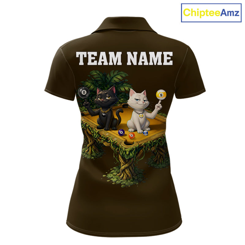 Yellow Funny Cat 8 Ball & 9 Ball Billiard Shirt For Women Custom Pool Team Jersey Polo & 1/4 Zip TDM7241