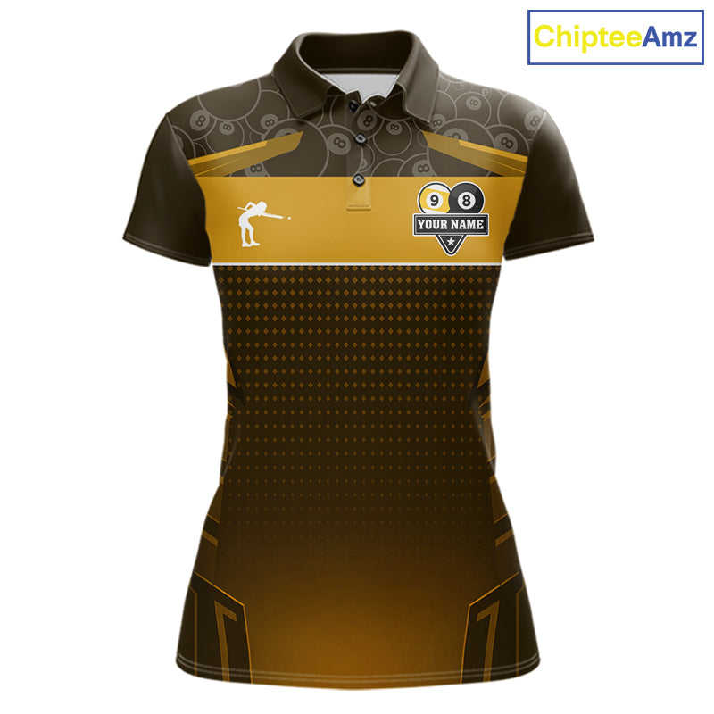 Yellow Funny Cat 8 Ball & 9 Ball Billiard Shirt For Women Custom Pool Team Jersey Polo & 1/4 Zip TDM7241