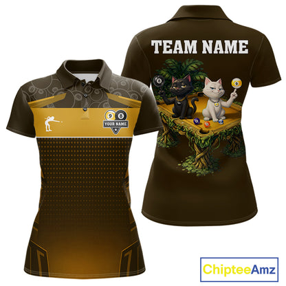 Yellow Funny Cat 8 Ball & 9 Ball Billiard Shirt For Women Custom Pool Team Jersey Polo & 1/4 Zip TDM7241