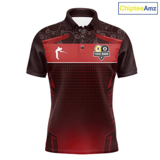 Red Funny Tropical 8 Ball & 9 Ball Billiard Shirt For Men Custom Pool Team Jersey Polo & 1/4 Zip TDM7242