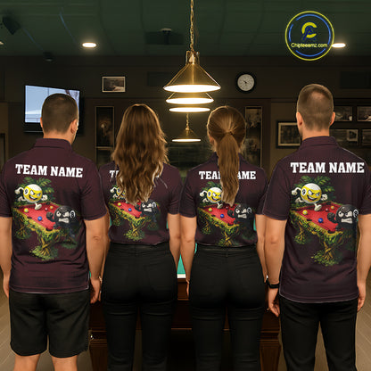 Red Funny Tropical 8 Ball & 9 Ball Billiard Shirt For Women Custom Pool Team Jersey Polo & 1/4 Zip TDM7242