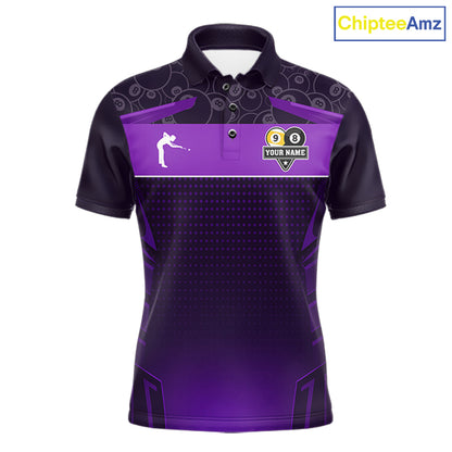 Purple Funny Tropical 8 Ball & 9 Ball Billiard Shirt For Men Custom Pool Team Jersey Polo, 1/4 Zip TDM7243