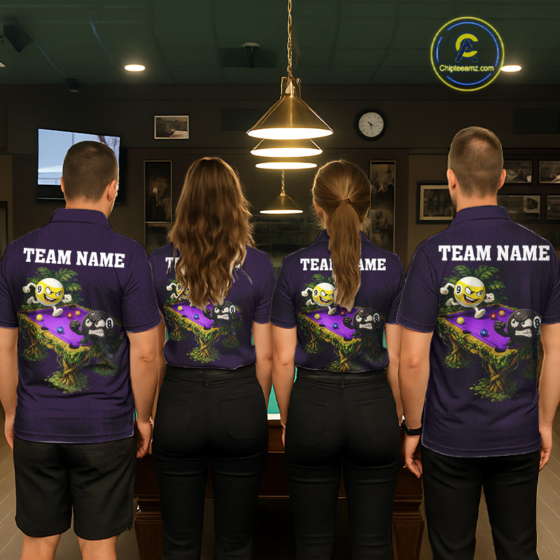 Purple Funny Tropical 8 Ball & 9 Ball Billiard Shirt For Men Custom Pool Team Jersey Polo, 1/4 Zip TDM7243