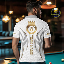 Load image into Gallery viewer, White And Gold Crown 8 Ball Men's Billiards Shirts Custom Billiard Jersey Team Polo &amp; 1/4 Zip TDM5211