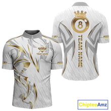 Load image into Gallery viewer, White And Gold Crown 8 Ball Men's Billiards Shirts Custom Billiard Jersey Team Polo &amp; 1/4 Zip TDM5211