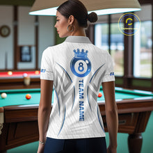 Load image into Gallery viewer, White And Blue Crown 8 Ball Women's Billiards Shirts Custom Billiard Jersey Team Polo &amp; 1/4 Zip TDM5213