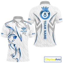 Load image into Gallery viewer, White And Blue Crown 8 Ball Men's Billiards Shirts Custom Billiard Jersey Team Polo &amp; 1/4 Zip TDM5213