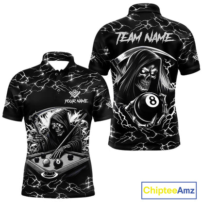 Black White Funny Grim Reaper 8 Ball Pool Men Billiard Shirts Custom Lightning Billiard Jerseys TDM3726