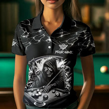 Load image into Gallery viewer, Black White Funny Grim Reaper 8 Ball Pool Women Billiard Shirts Custom Lightning Billiard Jerseys TDM3726