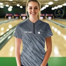 Load image into Gallery viewer, Custom Grey Grunge American Flag Bowling Shirt For Women, Patriotic Bowling Jersey Polo &amp; 1/4 Zip TDM6516