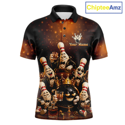 Funny Crown Drunk Bowling Pins Bourbon Vintage Bowling Shirts For Men Custom Bowling Team Jersey TDM7254
