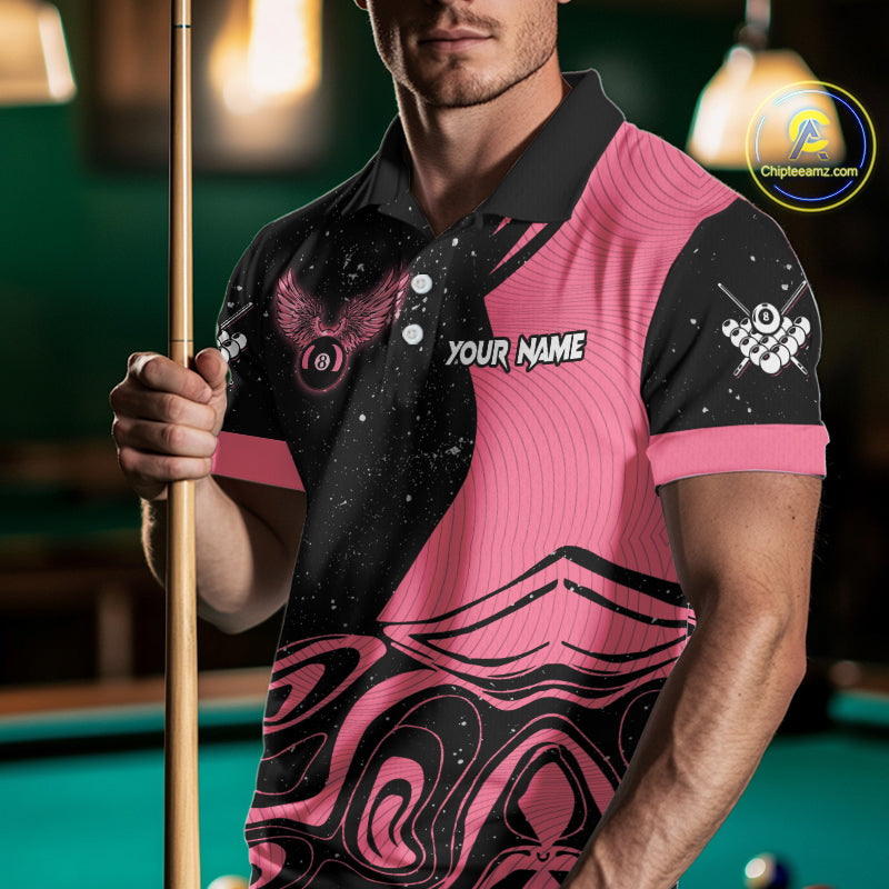 Black And Pink Funny Pool Balls Heart Billiard Shirt For Men Custom Valentine Billiard Jersey TDM5741