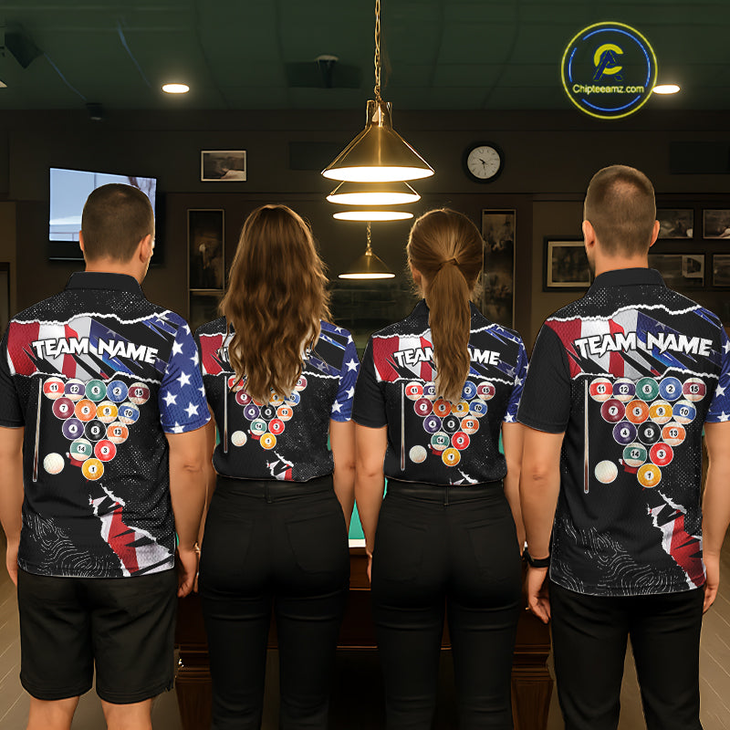 Custom Grunge American Flag Billiard Shirt For Men, Patriotic Pool Team Jersey Polo & 1/4 Zip TDM5927
