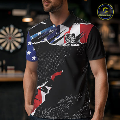 Custom Grunge American Flag Darts Shirt For Men, Patriotic Darts Team Jersey Polo & 1/4 Zip TDM5929
