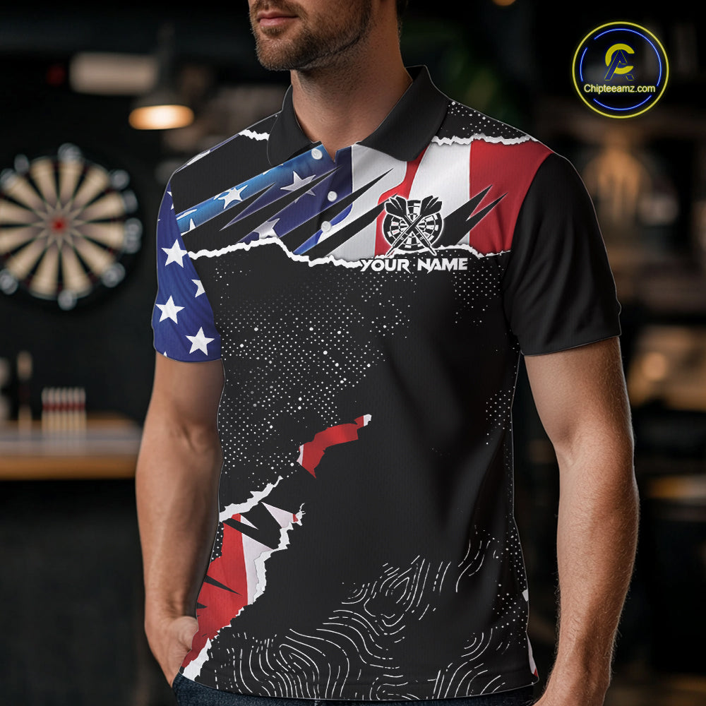 American Flag Aim Shoot Swear Repeat Darts Shirt For Men Custom Darts Jersey Team Polo & 1/4 Zip TDM5930