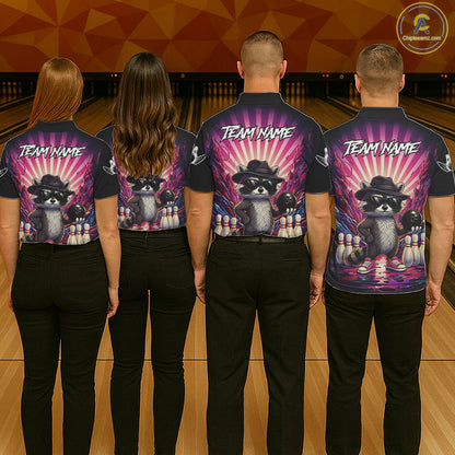 Pink Funny Raccoon Bowling Jersey For Women Custom Graffiti Bowling Shirt Team Polo & 1/4 Zip TDM6092