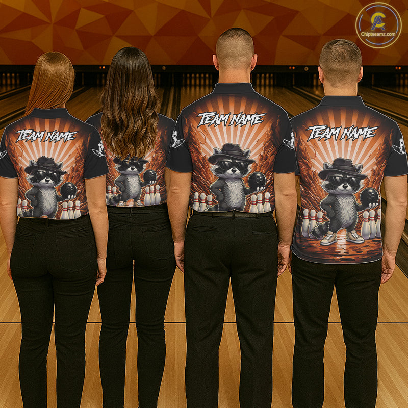 Orange Funny Raccoon Bowling Jersey For Women Custom Graffiti Bowling Shirt Team Polo & 1/4 Zip TDM6093
