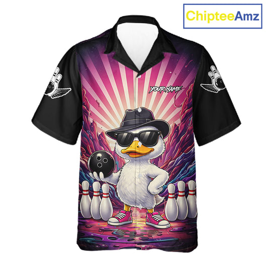 Pink Funny Duck Hawaiian Bowling Shirt For Women Custom Graffiti Bowling Team Jersey TDM6094