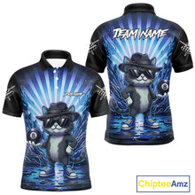 Load image into Gallery viewer, Funny Cat 8 Ball Billiard Shirt For Men Custom Blue Neon Graffiti Billiard Jersey Polo &amp; 1/4 Zip TDM5742