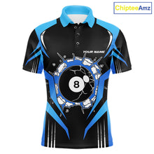 Load image into Gallery viewer, Funny Break 8 Ball Billiard Shirt For Men Custom Black And Blue Pool Team Jersey Polo, 1/4 Zip TDM6099