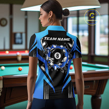 Load image into Gallery viewer, Funny Break 8 Ball Billiard Shirt For Women Custom Black And Blue Pool Team Jersey Polo, 1/4 Zip TDM6099
