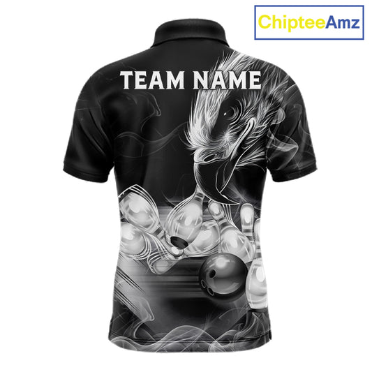 Black And White Custom Eagle Smoke Bowling Shirt For Men, Bowling Team Jersey Polo & 1/4 Zip TDM6356