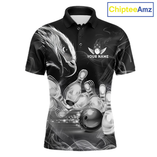 Black And White Custom Eagle Smoke Bowling Shirt For Men, Bowling Team Jersey Polo & 1/4 Zip TDM6356