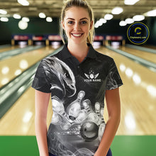 Load image into Gallery viewer, Black And White Custom Eagle Smoke Bowling Shirt For Women, Bowling Team Jersey Polo &amp; 1/4 Zip TDM6356