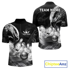 Load image into Gallery viewer, Black And White Custom Eagle Smoke Bowling Shirt For Men, Bowling Team Jersey Polo &amp; 1/4 Zip TDM6356