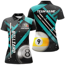 Load image into Gallery viewer, Black Jerseys Billiard 8 Ball &amp; 9 Ball Women Pool Shirts Custom Unique Billiard Uniform |Turquoise TDM2037