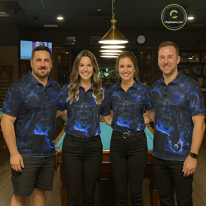 Blue 8 Ball Panther Fire Billiard Shirt For Men Custom Pool Team Shirt, Billiard League Jersey TDM5484