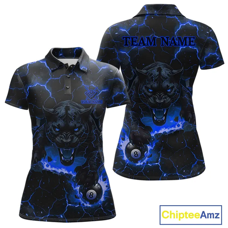 Blue 8 Ball Panther Fire Billiard Shirt For Women Custom Pool Team Shirt, Billiard League Jersey TDM5484