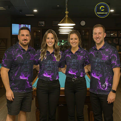 Purple 8 Ball Panther Fire Billiard Shirt For Women Custom Pool Team Shirt, Billiard League Jersey TDM5485