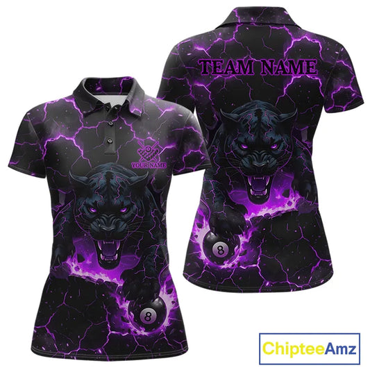 Purple 8 Ball Panther Fire Billiard Shirt For Women Custom Pool Team Shirt, Billiard League Jersey TDM5485