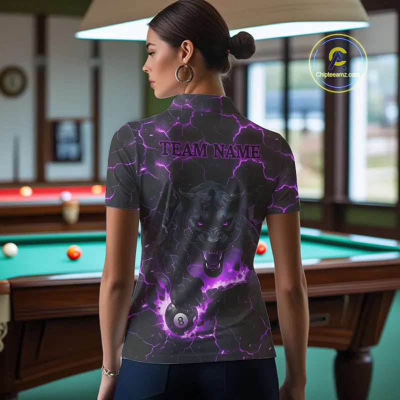 Purple 8 Ball Panther Fire Billiard Shirt For Women Custom Pool Team Shirt, Billiard League Jersey TDM5485