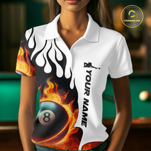 Load image into Gallery viewer, Personalized Orange 8 Ball Fire Flame Women's Billiard Shirt Custom Pool Team Jersey Polo &amp; 1/4 Zip TDM5229