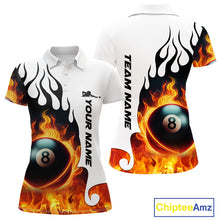 Load image into Gallery viewer, Personalized Orange 8 Ball Fire Flame Women's Billiard Shirt Custom Pool Team Jersey Polo &amp; 1/4 Zip TDM5229