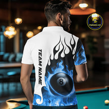 Load image into Gallery viewer, Personalized Blue 8 Ball Fire Flame Men's Billiard Shirt Custom Pool Team Jersey Polo &amp; 1/4 Zip TDM5230